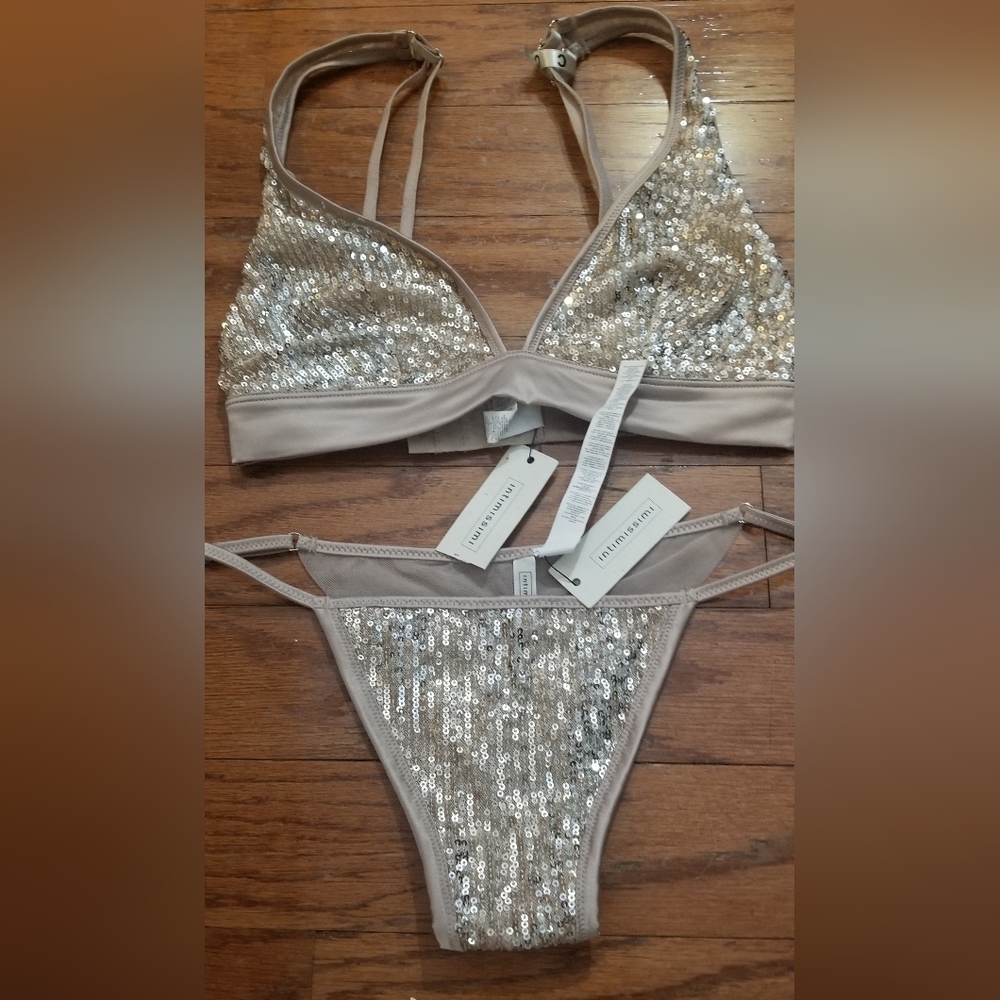 Intimissimi Silver Sequin Bra And Panty Set